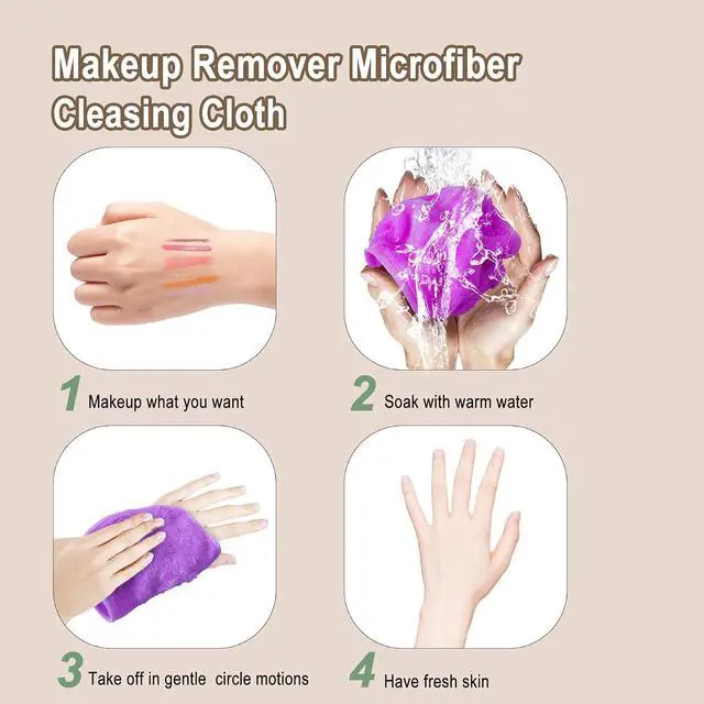 Alt view image 5 of 6 - KODAMO Makeup Remover Cloth, Reusable Makeup Remover Pads Washable Travel Bag, Microfiber Makeup Removal Face Wash Cloths with Just Water, 12 Pack/Violet