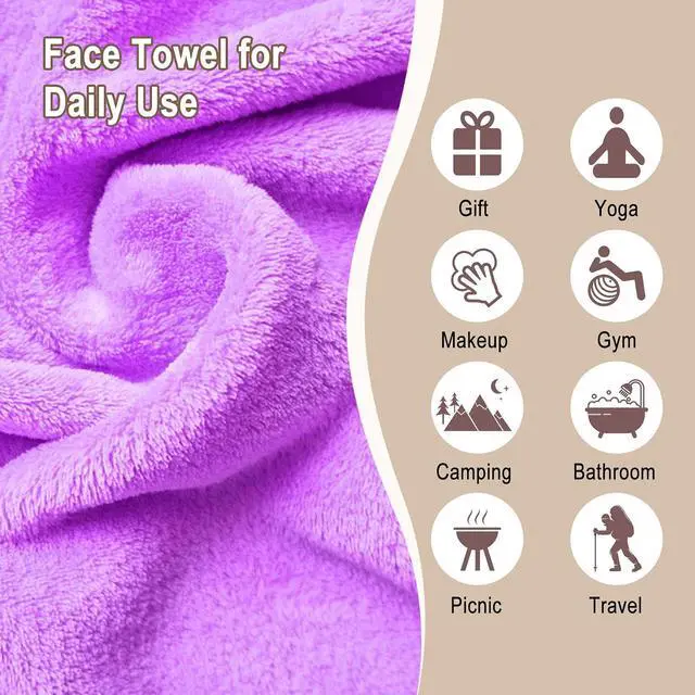 Alt view image 3 of 6 - KODAMO Makeup Remover Cloth, Reusable Makeup Remover Pads Washable Travel Bag, Microfiber Makeup Removal Face Wash Cloths with Just Water, 12 Pack/Violet