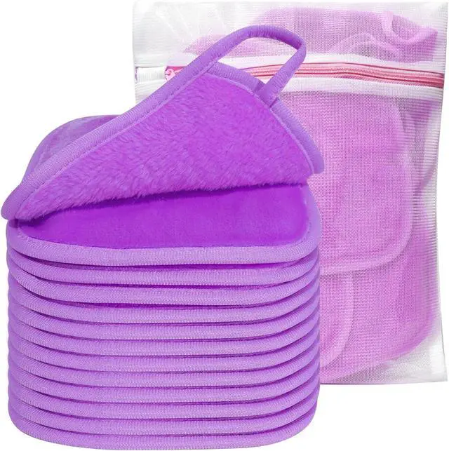 Alt view image 6 of 6 - KODAMO Makeup Remover Cloth, Reusable Makeup Remover Pads Washable Travel Bag, Microfiber Makeup Removal Face Wash Cloths with Just Water, 12 Pack/Violet