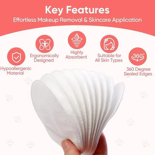 Alt view image 2 of 6 - ICOTLE Large Oval Cotton Pads, 70 Count, 3-Layer, Dual Textured Design, Lint-Free, Ultra-Soft Cotton Oval for All Skin Types Cotton Pads for Makeup Removal, Cleansing, Skin Care etc.