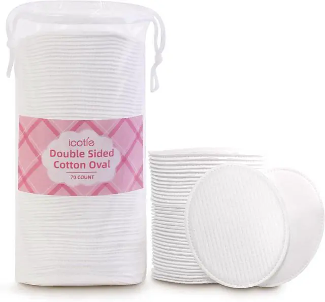 Main image of ICOTLE Large Oval Cotton Pads, 70 Count, 3-Layer, Dual Textured Design, Lint-Free, Ultra-Soft Cotton Oval for All Skin Types Cotton Pads for Makeup Removal, Cleansing, Skin Care etc.