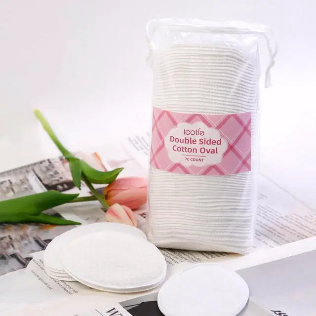 Alt view image 4 of 6 - ICOTLE Large Oval Cotton Pads, 70 Count, 3-Layer, Dual Textured Design, Lint-Free, Ultra-Soft Cotton Oval for All Skin Types Cotton Pads for Makeup Removal, Cleansing, Skin Care etc.