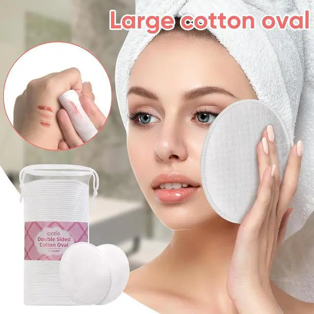 Alt view image 5 of 6 - ICOTLE Large Oval Cotton Pads, 70 Count, 3-Layer, Dual Textured Design, Lint-Free, Ultra-Soft Cotton Oval for All Skin Types Cotton Pads for Makeup Removal, Cleansing, Skin Care etc.