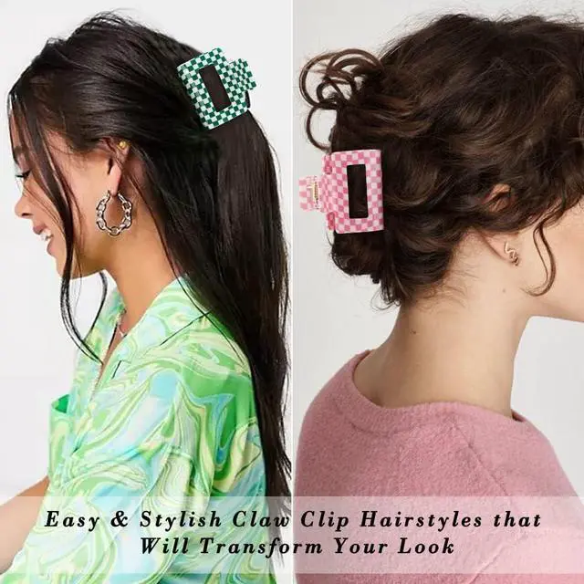 Alt view image 2 of 7 - Ahoney 4 Pack Checkered Hair Claw Clips for Thin Hair Y2k Hair Accessories | 2" Small Hair Clips for Thick Hair Cute Hair Clips for Women Girls