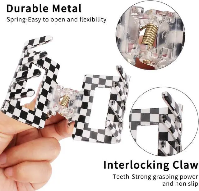 Alt view image 3 of 7 - Ahoney 4 Pack Checkered Hair Claw Clips for Thin Hair Y2k Hair Accessories | 2" Small Hair Clips for Thick Hair Cute Hair Clips for Women Girls