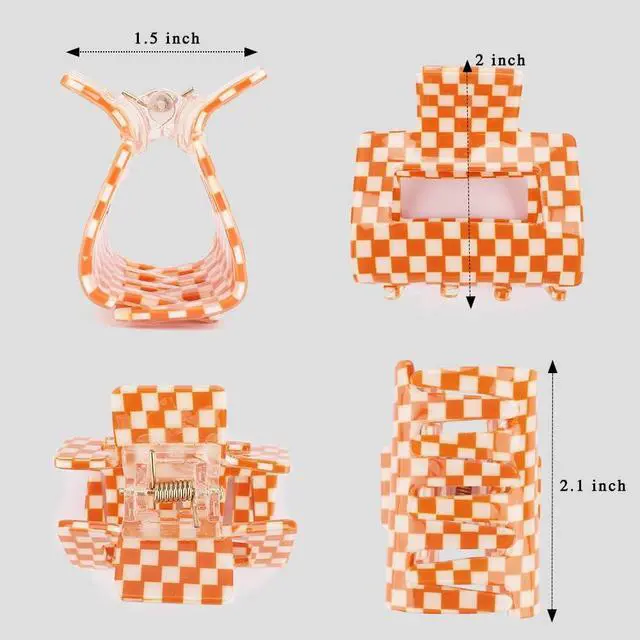 Alt view image 5 of 7 - Ahoney 4 Pack Checkered Hair Claw Clips for Thin Hair Y2k Hair Accessories | 2" Small Hair Clips for Thick Hair Cute Hair Clips for Women Girls