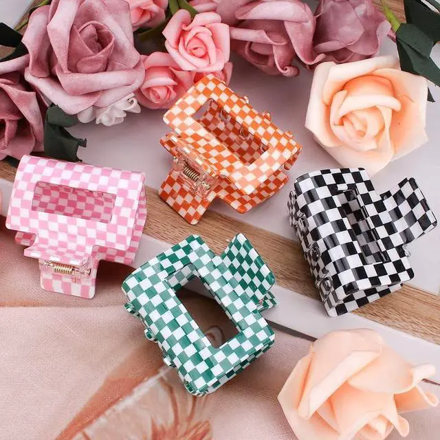 Alt view image 6 of 7 - Ahoney 4 Pack Checkered Hair Claw Clips for Thin Hair Y2k Hair Accessories | 2" Small Hair Clips for Thick Hair Cute Hair Clips for Women Girls