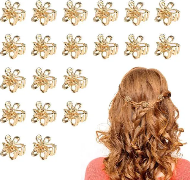 Main image of 20 Pack Small Gold Flower Hair Clips for Women Girls, Tiny Metal Claw Clips with Sparkling Floral Design, Nonslip Bangs Accessories, Cute Floral Hair Decorations, Mini Christmas Set