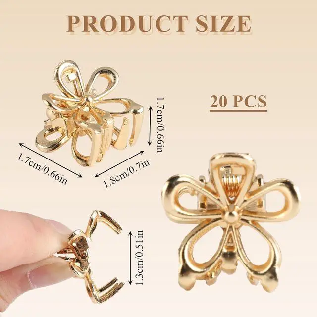 Alt view image 2 of 7 - 20 Pack Small Gold Flower Hair Clips for Women Girls, Tiny Metal Claw Clips with Sparkling Floral Design, Nonslip Bangs Accessories, Cute Floral Hair Decorations, Mini Christmas Set
