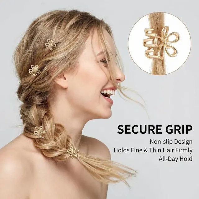Alt view image 3 of 7 - 20 Pack Small Gold Flower Hair Clips for Women Girls, Tiny Metal Claw Clips with Sparkling Floral Design, Nonslip Bangs Accessories, Cute Floral Hair Decorations, Mini Christmas Set