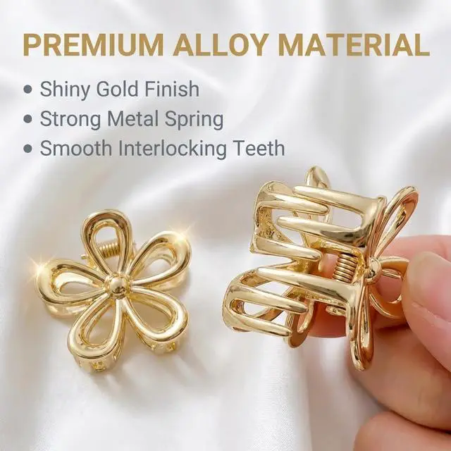 Alt view image 4 of 7 - 20 Pack Small Gold Flower Hair Clips for Women Girls, Tiny Metal Claw Clips with Sparkling Floral Design, Nonslip Bangs Accessories, Cute Floral Hair Decorations, Mini Christmas Set