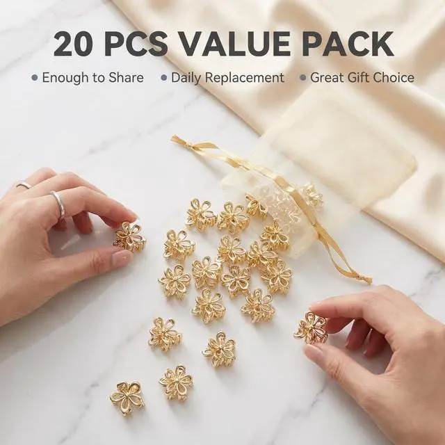 Alt view image 6 of 7 - 20 Pack Small Gold Flower Hair Clips for Women Girls, Tiny Metal Claw Clips with Sparkling Floral Design, Nonslip Bangs Accessories, Cute Floral Hair Decorations, Mini Christmas Set