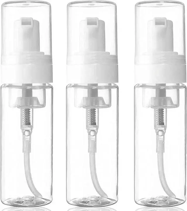 Main image of 3-Pack Travel-Sized Foaming Pump Bottles - Empty Foaming Liquid Soap Dispensers - for Refillable Travel Hand Soap Shampoo Foaming Castile Cosmetics - BPA Free (100ml/3.3oz) (Clear)