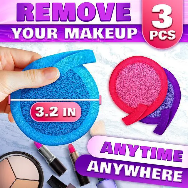 Alt view image 2 of 7 - 2 in 1 Face Scrub Pads, 3 Pcs Reusable Microfiber Facial Scrubber | Removes Makeup from Eyes, Lips, and Neck - an Exfoliating Texture Gives a Deeper Cleanse - Washable Soft Microfiber Cloths
