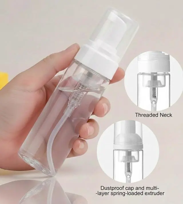 Alt view image 3 of 7 - 3-Pack Travel-Sized Foaming Pump Bottles - Empty Foaming Liquid Soap Dispensers - for Refillable Travel Hand Soap Shampoo Foaming Castile Cosmetics - BPA Free (100ml/3.3oz) (Clear)