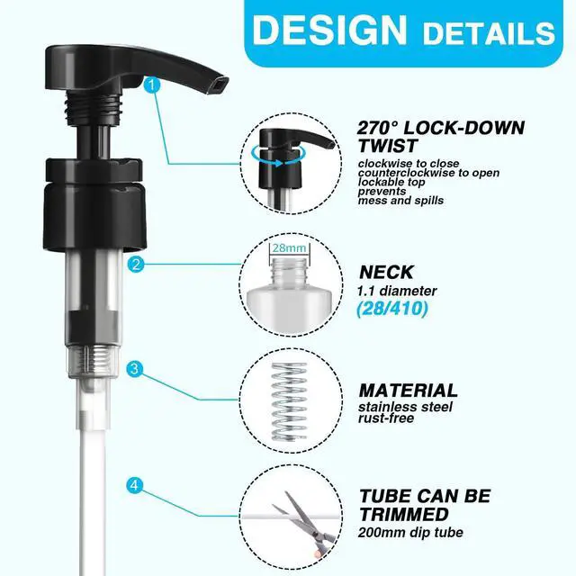 Alt view image 2 of 7 - 6 Pcs Liter Pumps for Shampoo and Conditioner, Black & White | 28/410 Shampoo Pump Bottle Dispenser, For Body Wash, Gel, 33.8 Oz Bottles, Salon Conditioner Bottles, Liquid Pump Dispenser