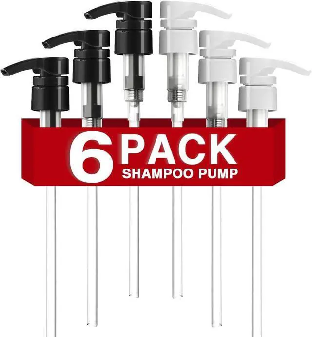 Main image of 6 Pcs Liter Pumps for Shampoo and Conditioner, Black & White | 28/410 Shampoo Pump Bottle Dispenser, For Body Wash, Gel, 33.8 Oz Bottles, Salon Conditioner Bottles, Liquid Pump Dispenser