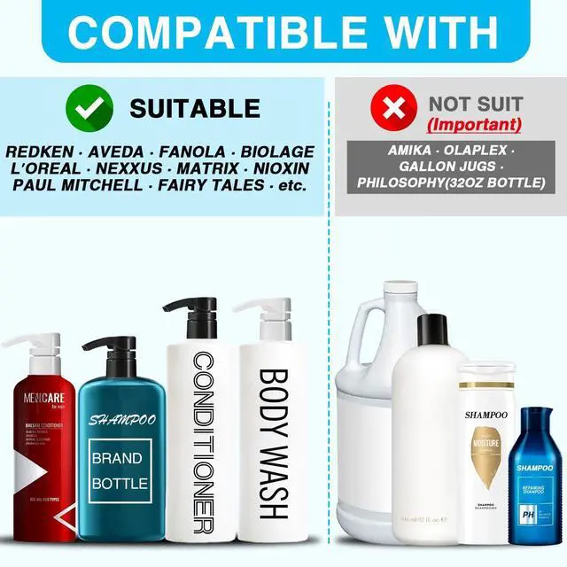 Alt view image 4 of 7 - 6 Pcs Liter Pumps for Shampoo and Conditioner, Black & White | 28/410 Shampoo Pump Bottle Dispenser, For Body Wash, Gel, 33.8 Oz Bottles, Salon Conditioner Bottles, Liquid Pump Dispenser