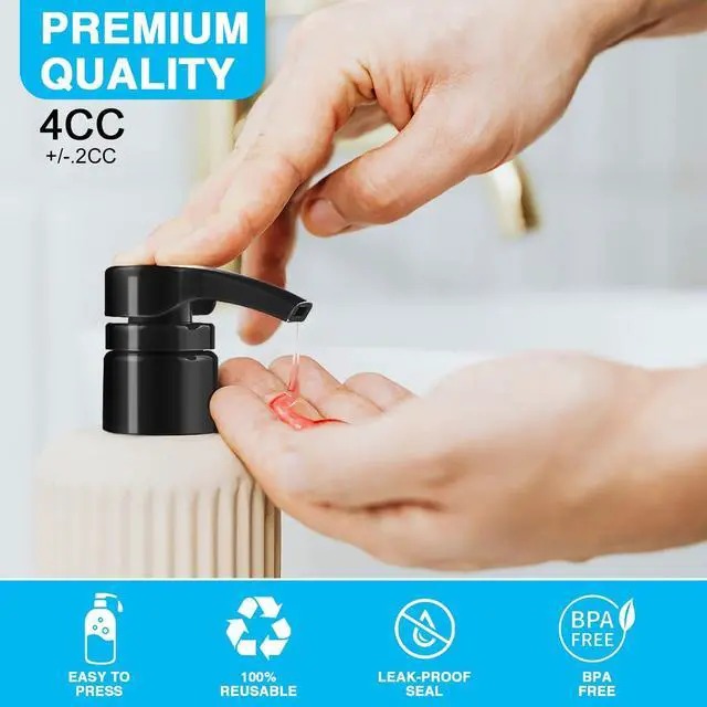 Alt view image 6 of 7 - 6 Pcs Liter Pumps for Shampoo and Conditioner, Black & White | 28/410 Shampoo Pump Bottle Dispenser, For Body Wash, Gel, 33.8 Oz Bottles, Salon Conditioner Bottles, Liquid Pump Dispenser