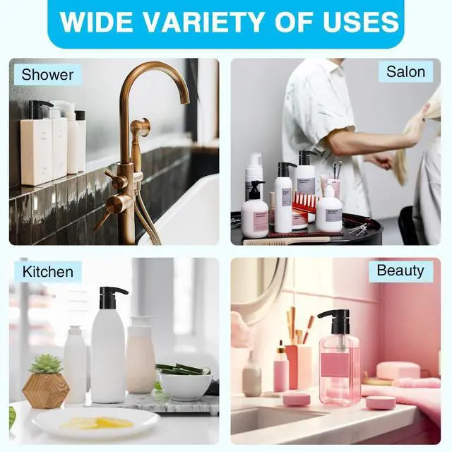 Alt view image 7 of 7 - 6 Pcs Liter Pumps for Shampoo and Conditioner, Black & White | 28/410 Shampoo Pump Bottle Dispenser, For Body Wash, Gel, 33.8 Oz Bottles, Salon Conditioner Bottles, Liquid Pump Dispenser
