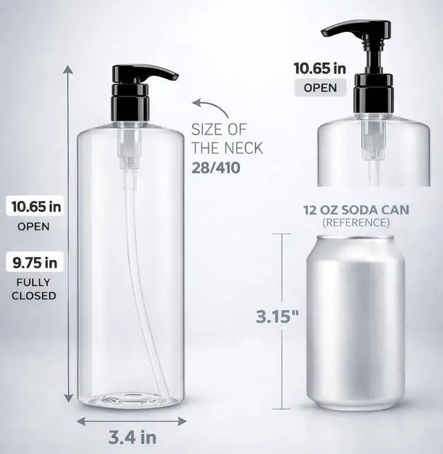 Alt view image 3 of 7 - Bar5F 32 oz Body Wash Dispenser for Shower with Pump, Large 1 Liter | Large Pump Bottle for Shampoo, Conditioner, Soap, Durable and Refillable, Crystal-Clear and BPA-Free for Personal Care