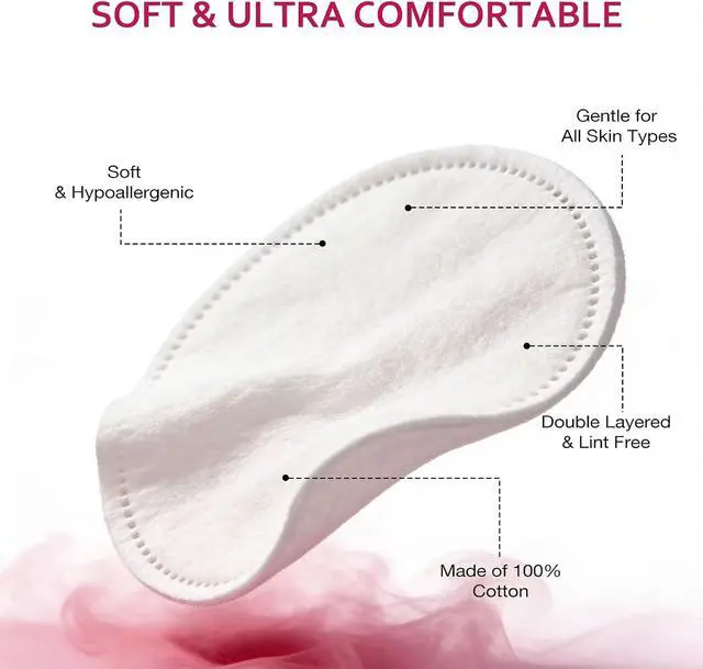 Alt view image 2 of 7 - 600 PCS Cotton Rounds100 Count (Pack of 6)-Soft, Absorbent, Cotton Face Pads for Makeup Removal, Skincare, Skin Care and Gentle Facial Cleansing - Lint Free Stitched Pads
