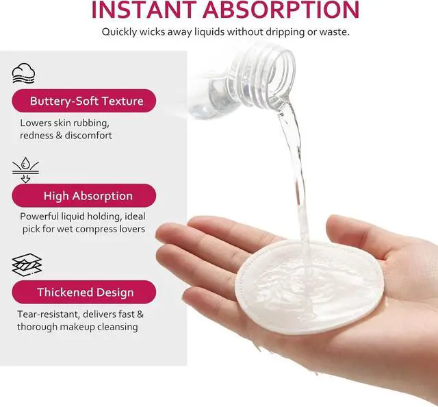 Alt view image 4 of 7 - 600 PCS Cotton Rounds100 Count (Pack of 6)-Soft, Absorbent, Cotton Face Pads for Makeup Removal, Skincare, Skin Care and Gentle Facial Cleansing - Lint Free Stitched Pads