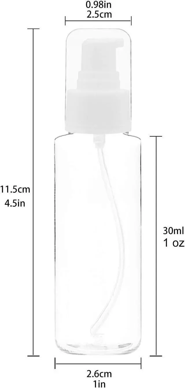 Alt view image 2 of 5 - TrendBox 12 Pack Plastic Empty Bottles with Duckbill Pump Cap for Shampoo, Lotions, Liquid Body Soap, Cream (1 oz / 30 ml)