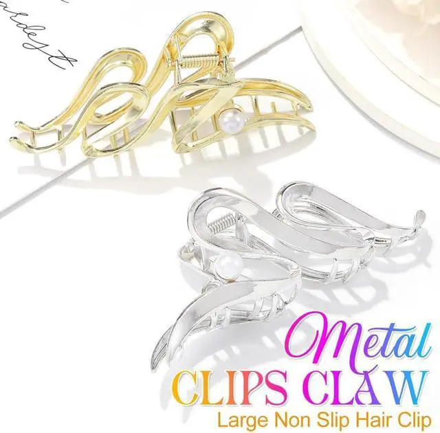 Alt view image 2 of 7 - CAKURE Metal Claw Clips Gold Hair Clips Claw Pearl Hair Clip Large Nonslip Stylish Hair Accessories for Women (Pack of 2)
