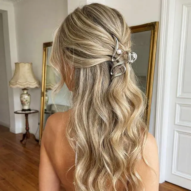 Alt view image 3 of 7 - CAKURE Metal Claw Clips Gold Hair Clips Claw Pearl Hair Clip Large Nonslip Stylish Hair Accessories for Women (Pack of 2)