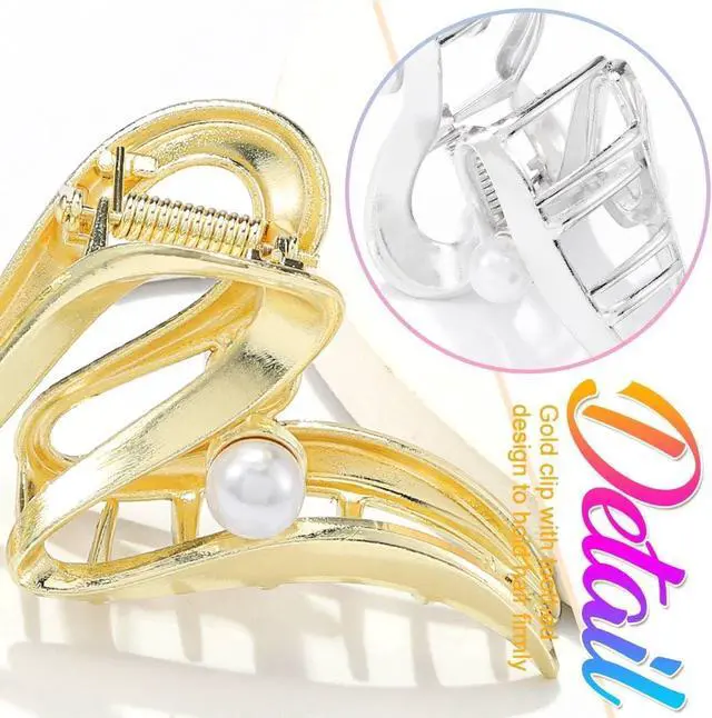 Alt view image 4 of 7 - CAKURE Metal Claw Clips Gold Hair Clips Claw Pearl Hair Clip Large Nonslip Stylish Hair Accessories for Women (Pack of 2)