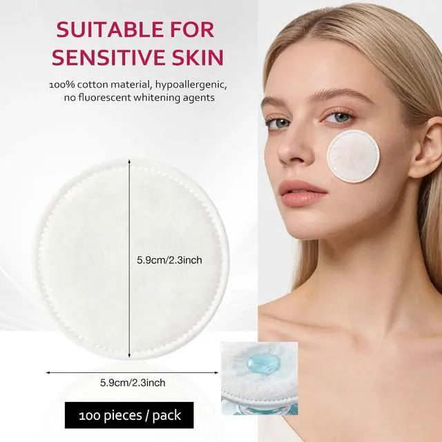 Alt view image 7 of 7 - 600 PCS Cotton Rounds100 Count (Pack of 6)-Soft, Absorbent, Cotton Face Pads for Makeup Removal, Skincare, Skin Care and Gentle Facial Cleansing - Lint Free Stitched Pads