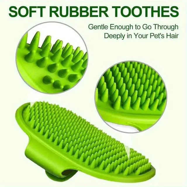 Alt view image 3 of 7 - Silicone Pet Grooming Brush for Dogs & Cats Soft Bath Brush, Gentle Deshedding & Massage Tool, Adjustable Hand Strap, Use Wet or Dry for Short & Long Hair Pets (Green)