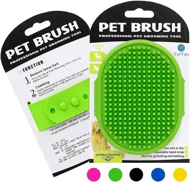 Main image of Silicone Pet Grooming Brush for Dogs & Cats Soft Bath Brush, Gentle Deshedding & Massage Tool, Adjustable Hand Strap, Use Wet or Dry for Short & Long Hair Pets (Green)