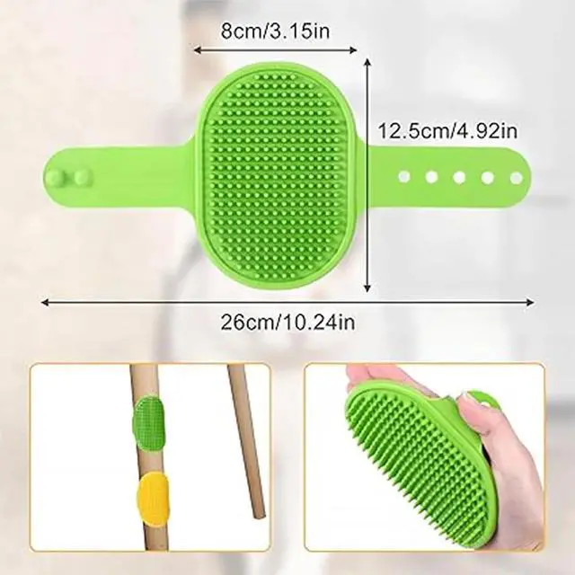 Alt view image 6 of 7 - Silicone Pet Grooming Brush for Dogs & Cats Soft Bath Brush, Gentle Deshedding & Massage Tool, Adjustable Hand Strap, Use Wet or Dry for Short & Long Hair Pets (Green)