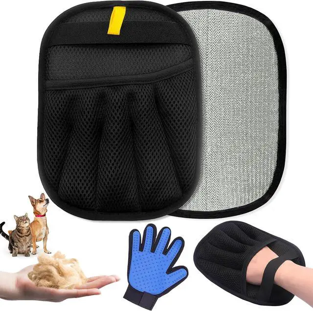 Main image of 2-Piece Pet Hair Removal & Grooming Kit: Static Hair Remover Glove for Furniture, Carpet, Couch + Gentle Pet Grooming Glove for Cats & Dogs