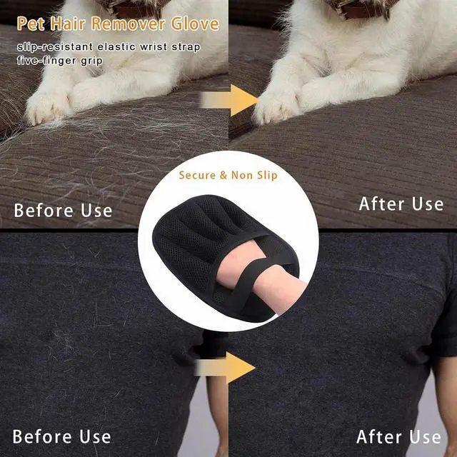 Alt view image 4 of 7 - 2-Piece Pet Hair Removal & Grooming Kit: Static Hair Remover Glove for Furniture, Carpet, Couch + Gentle Pet Grooming Glove for Cats & Dogs