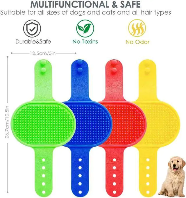 Alt view image 2 of 7 - 4 Pack Dog Grooming Brush, Premium Soft Silicone Pet Bath Brushes with Adjustable Handle, Shampoo Soothing Comb for Wet Dry Long Short Haired Dogs & Cats Massaging, Deshedding