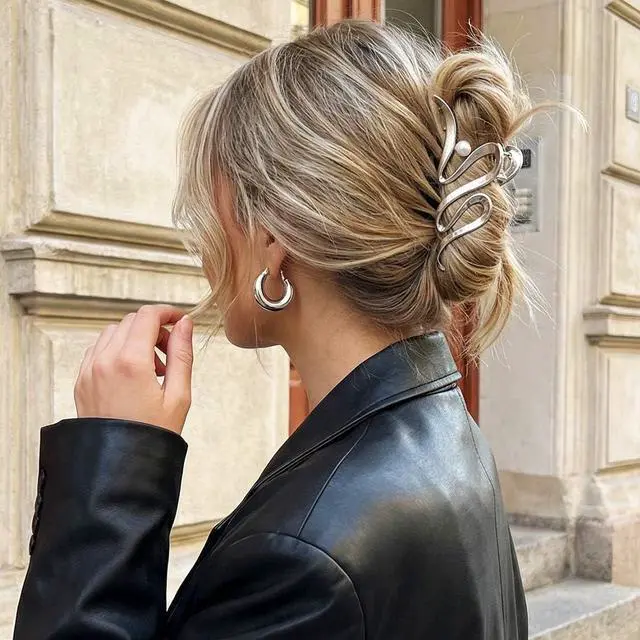 Alt view image 7 of 7 - CAKURE Metal Claw Clips Gold Hair Clips Claw Pearl Hair Clip Large Nonslip Stylish Hair Accessories for Women (Pack of 2)