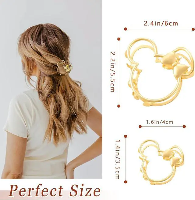 Alt view image 2 of 7 - 6 Pack Large Metal Claw Clips, Gold Hair Clips, Thick Hair Barrette Hair Clips for Mouse Ears Theme Party Super Cute Theme Park Hair Clasps Accessories