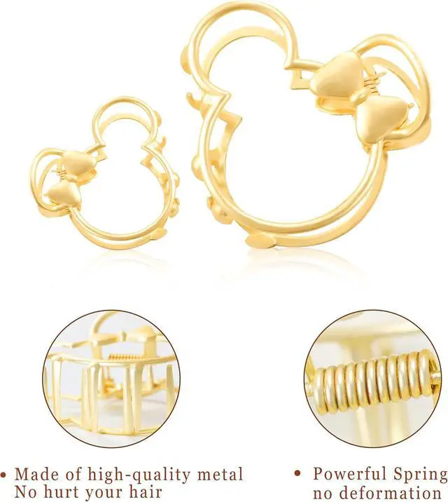 Alt view image 3 of 7 - 6 Pack Large Metal Claw Clips, Gold Hair Clips, Thick Hair Barrette Hair Clips for Mouse Ears Theme Party Super Cute Theme Park Hair Clasps Accessories