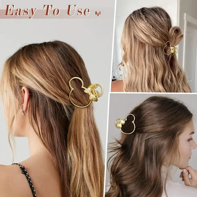 Alt view image 4 of 7 - 6 Pack Large Metal Claw Clips, Gold Hair Clips, Thick Hair Barrette Hair Clips for Mouse Ears Theme Party Super Cute Theme Park Hair Clasps Accessories