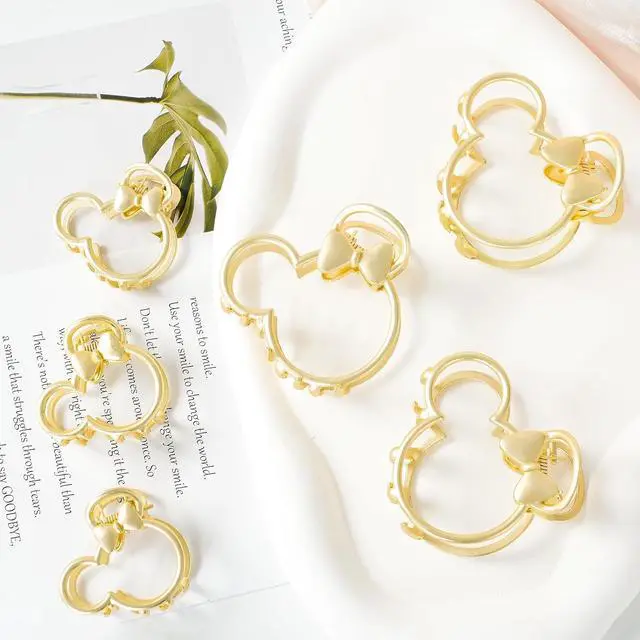 Alt view image 5 of 7 - 6 Pack Large Metal Claw Clips, Gold Hair Clips, Thick Hair Barrette Hair Clips for Mouse Ears Theme Party Super Cute Theme Park Hair Clasps Accessories