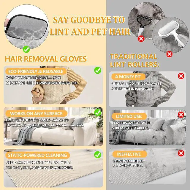 Alt view image 4 of 6 - Upgraded Electrostatic Pet Hair Removal Glove for Cats & Dogs - Thickened Reusable & Washable Magic Brush, Pet Hair Remover Glove Tool for Clothes, Couch, Carpet, Furniture & Car Seat