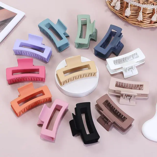 Alt view image 3 of 7 - Sisiaipu 12 Pcs Medium Hair Clips, 3.5 Inch, Colorful - Hair Clips for Thick and Thin Hair, Square Claw Clips, Jaw Clips, Bulk Hair Accessories for Women and Girls