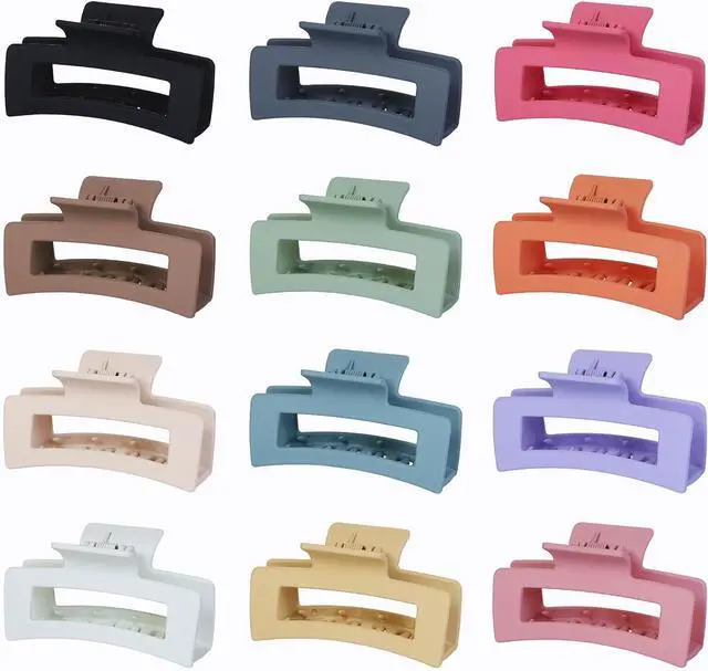 Alt view image 6 of 7 - Sisiaipu 12 Pcs Medium Hair Clips, 3.5 Inch, Colorful - Hair Clips for Thick and Thin Hair, Square Claw Clips, Jaw Clips, Bulk Hair Accessories for Women and Girls
