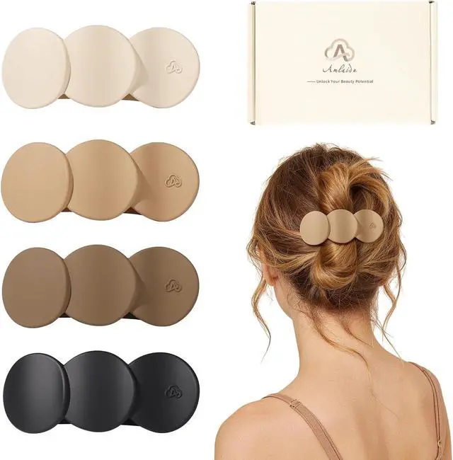 Main image of Medium Flat Hair Clips for Women, Claw Clips for Thick Thin Hair | Duckbill Hair Clips Strong Hold for Styling, Non Slip for Driving Yoga - Beige, Light Khaki, Dark Khaki, Black, 4pcs