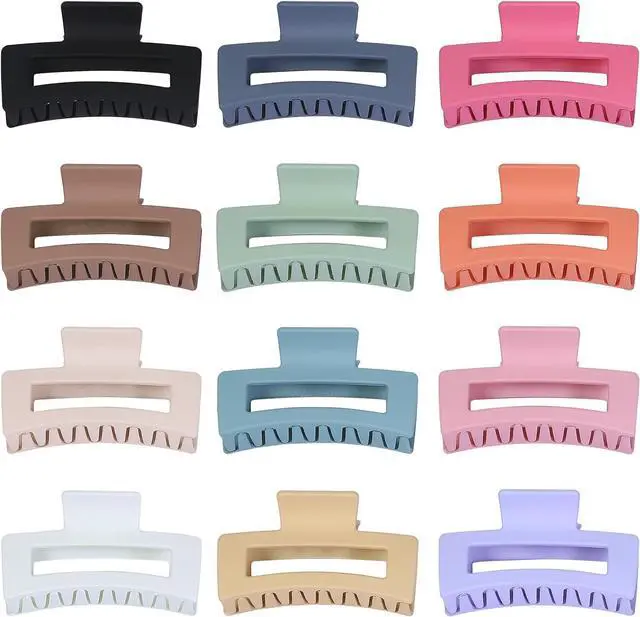 Alt view image 2 of 7 - Sisiaipu 12 Pcs Medium Hair Clips, 3.5 Inch, Colorful - Hair Clips for Thick and Thin Hair, Square Claw Clips, Jaw Clips, Bulk Hair Accessories for Women and Girls