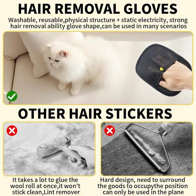 Alt view image 7 of 7 - Electrostatic Pets Removal Gloves, Reusable Cat Dog Electrostatic Hair Remover Grooming Glove Tool