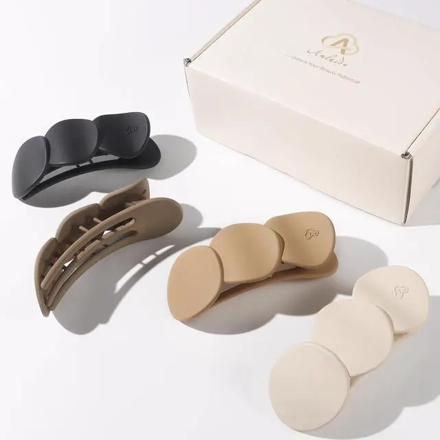 Alt view image 6 of 7 - Medium Flat Hair Clips for Women, Claw Clips for Thick Thin Hair | Duckbill Hair Clips Strong Hold for Styling, Non Slip for Driving Yoga - Beige, Light Khaki, Dark Khaki, Black, 4pcs